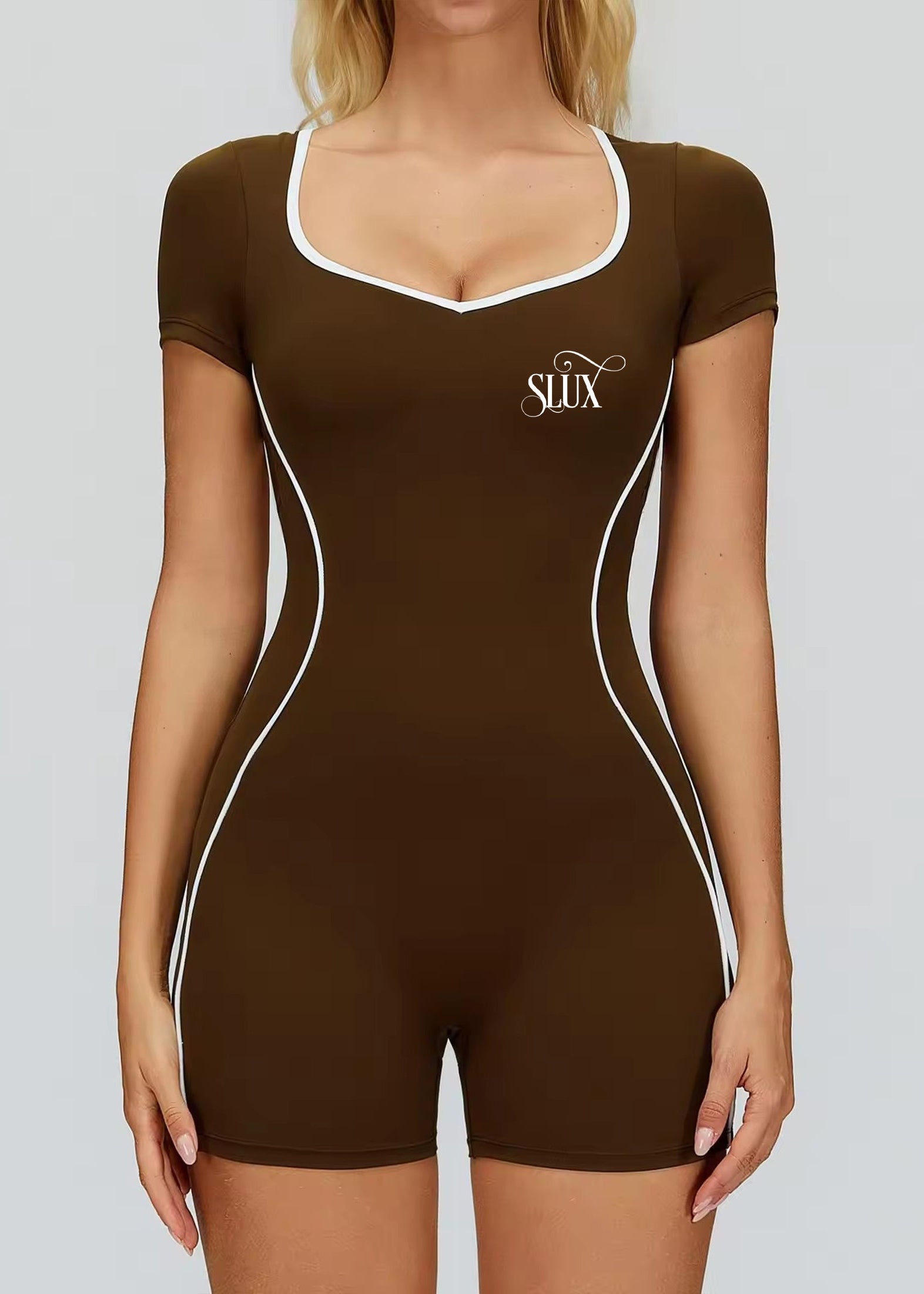 Pre-Order: Brown Sweetheart Neck Unitard