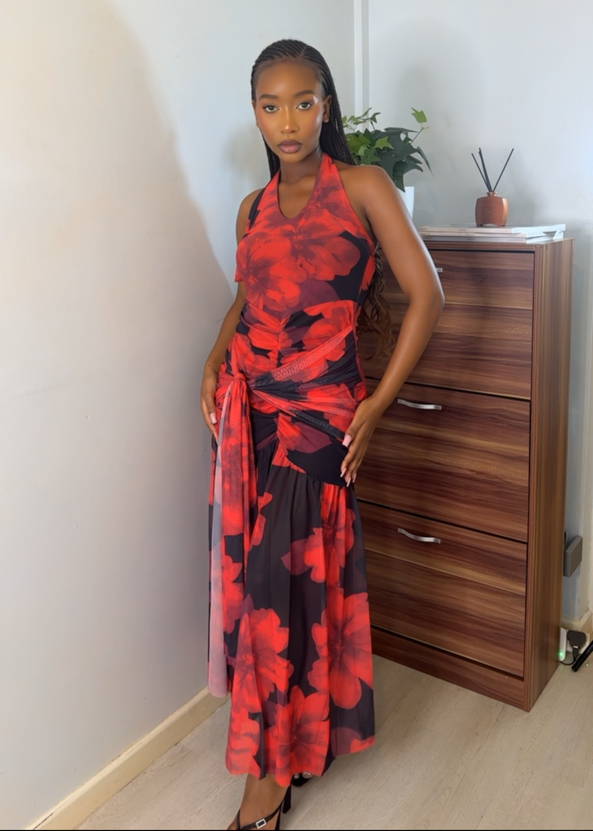 Pre-order Halter-Neck Backless Ruched Sleeveless Long Dress (Shipping est. Oct 20th)