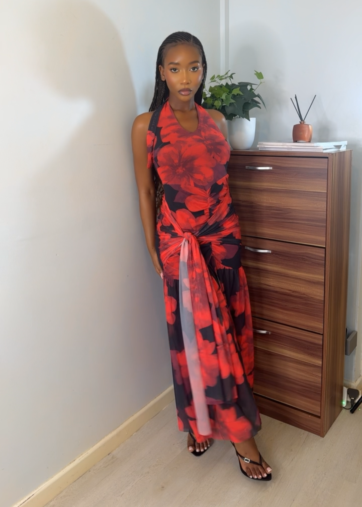Pre-order Halter-Neck Backless Ruched Sleeveless Long Dress (Shipping est. Oct 20th)