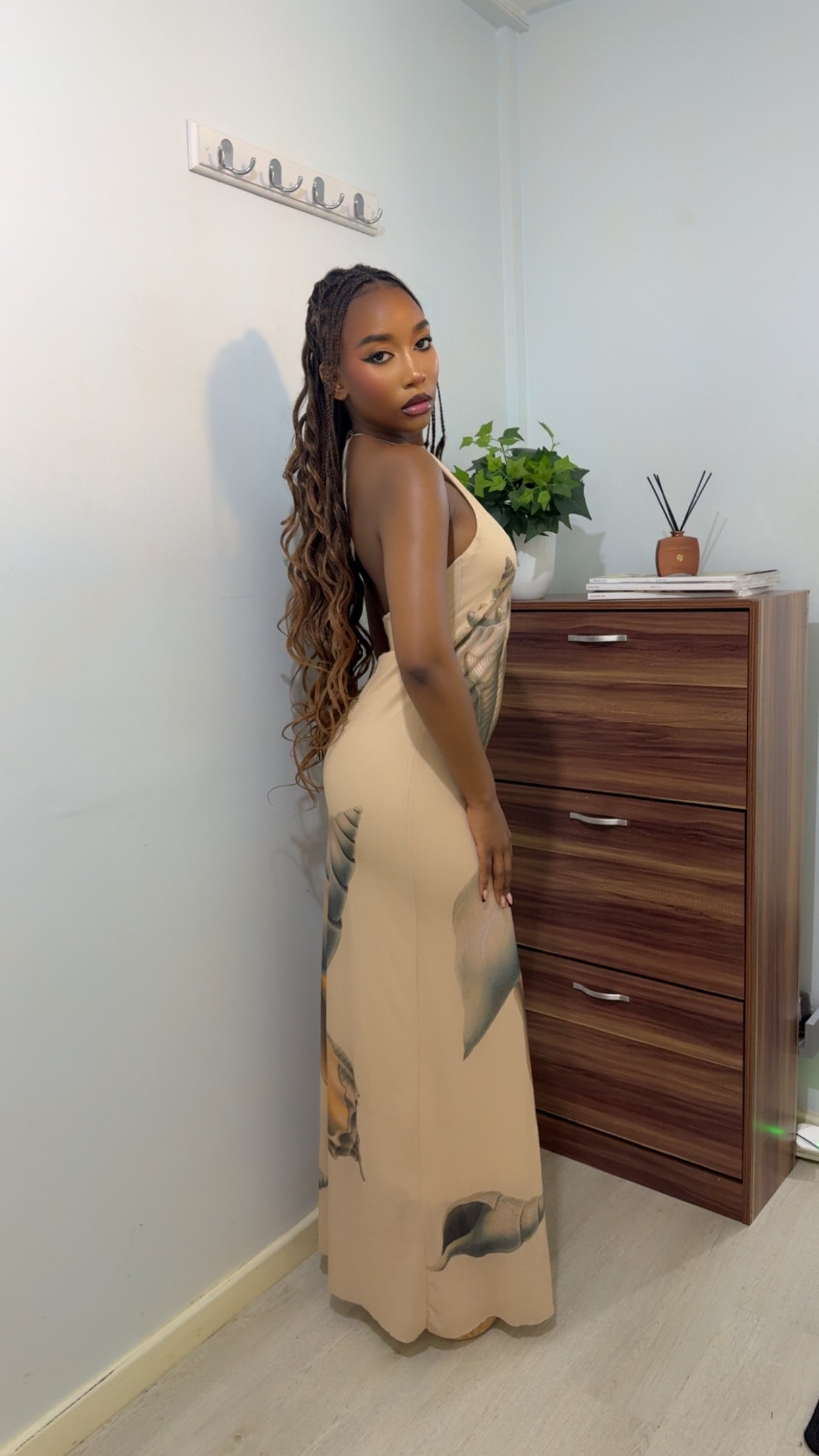 Pre-order Halter-Neck Mesh Printed Maxi Dress (Shipping est. Oct 20th)