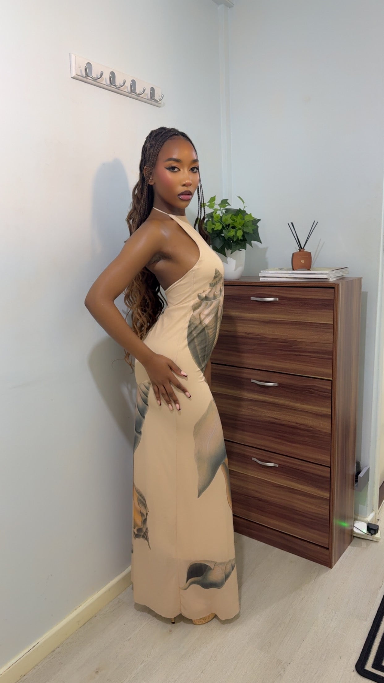 Pre-order Halter-Neck Mesh Printed Maxi Dress (Shipping est. Oct 20th)
